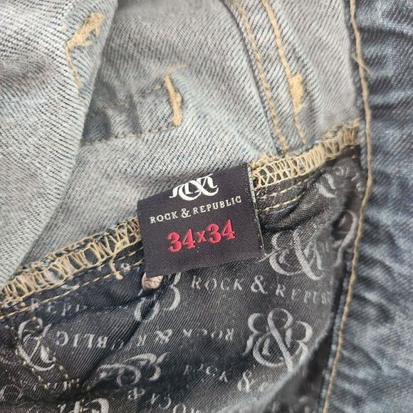 Rock and Republic Mens Neil 34x34 Relaxed Straight Mid Rise Blue Jeans Denim - Picture 9 of 11